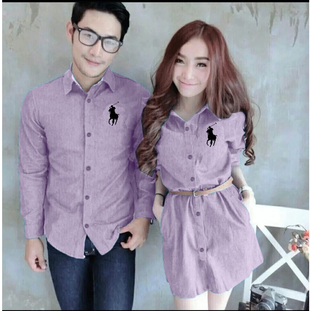 *[HNFK] Baju Couple Kemeja Dan Dress / Baju Pasangan Printing / Couple Terbaru Lengan Panjang