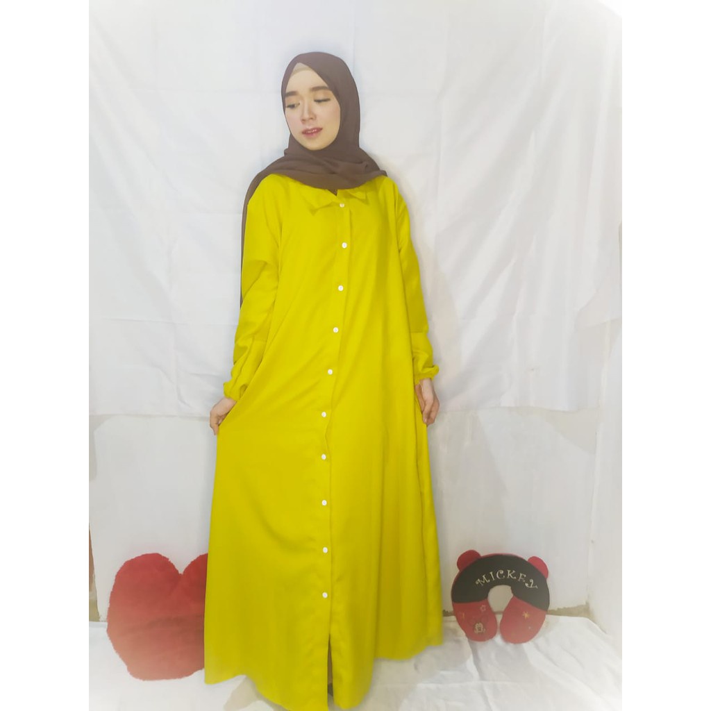 YY-GAMIS NIDIA FULL KANCING BUSUI BUMIL DRESS MOSCREPE-kuning lemon
