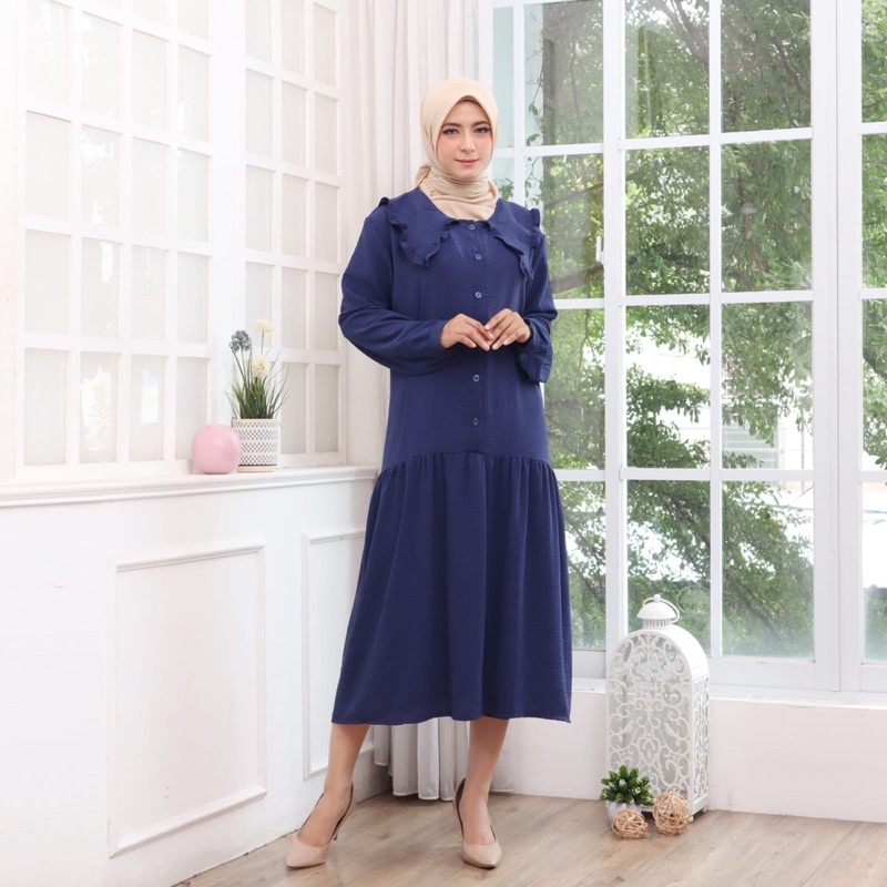 351 MIDI DRESS CRINKLE JUMBO XXL BIGSIZE MUSLIM POLOS RAYON MURAH PGMTA GROSIR KERAH KANCING BUSUI