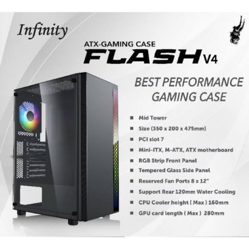 Casing PC Gaming Infinity Flash V4 Tempered Glass ATX mATX RGB Front Panel