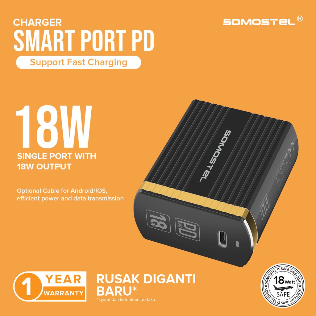 Somostel - charger fast charging smart port PD 3.0 (power delivery) fast charging 18 watt