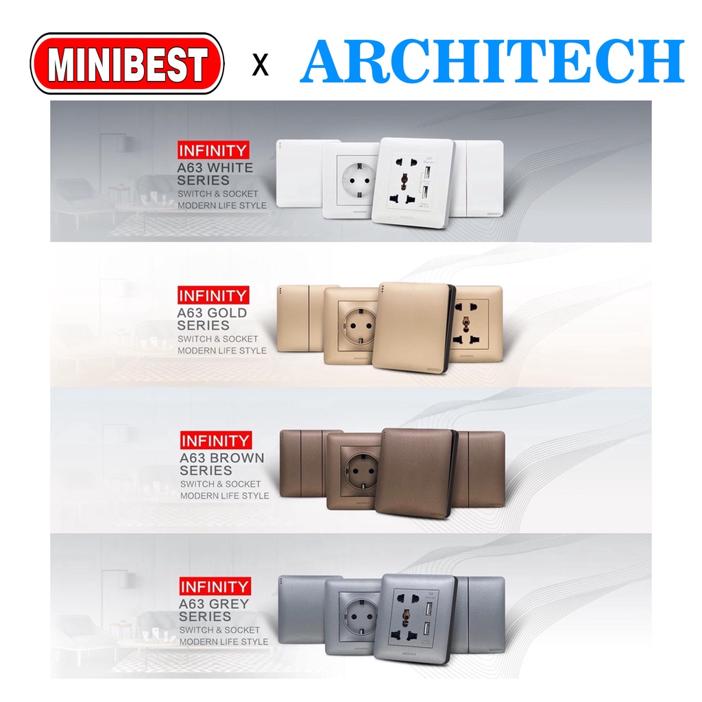 MINIBEST ARCHITECH INFINITY GOLD / SAKLAR USB / STOP KONTAK COLOKAN A63 NEW 2.3