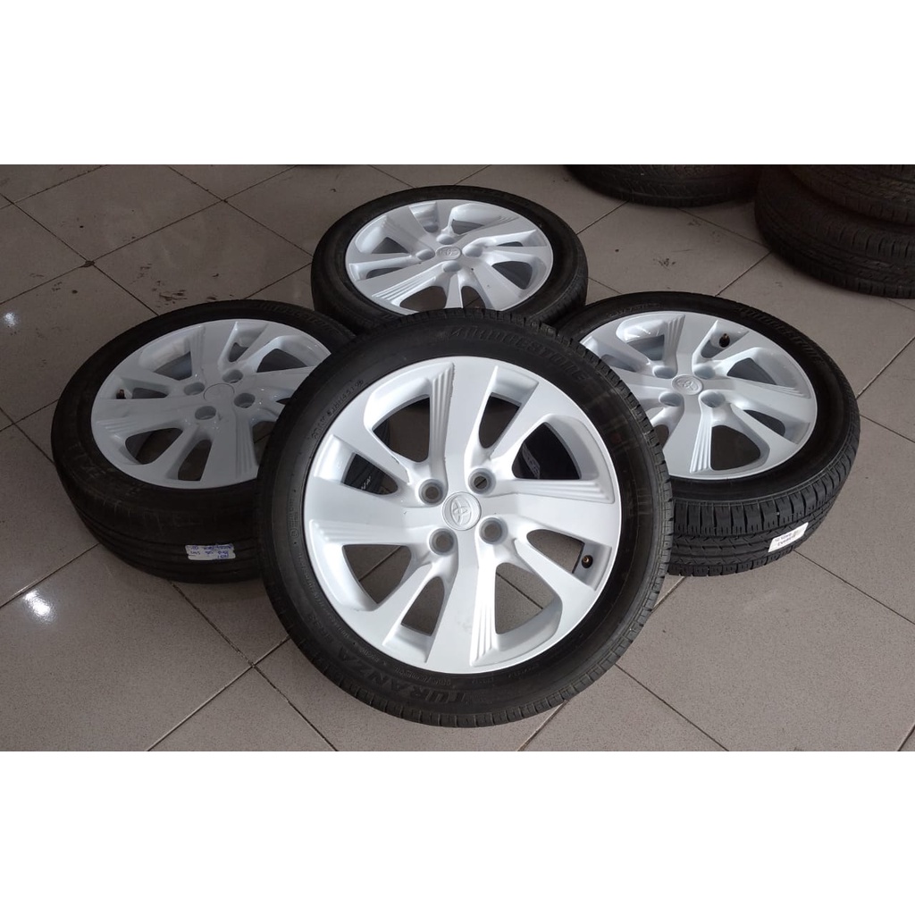 Velg Bekas Ori Copotan Mobil STD YARIS TRD RING 16 Hole 4X100 Lebar 6 WHITE + Ban Bridgestone 195 50 R16 Untuk Mobil Vios City Mobilio Yaris Murah Dll