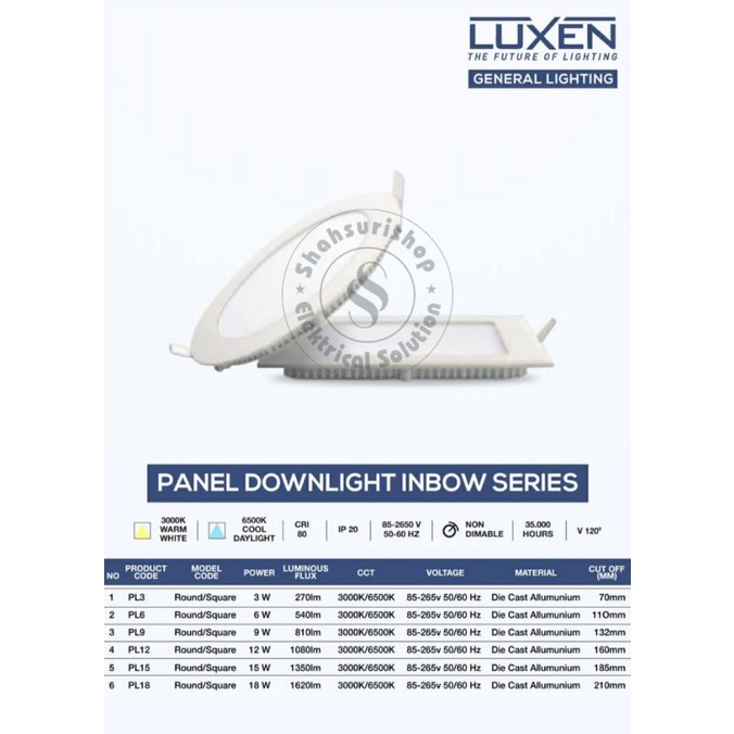 Produk Lampu Downlight Led Panel Inbow 3W 3 W Watt Luxen Bulat Bergaransi - Putih Sale