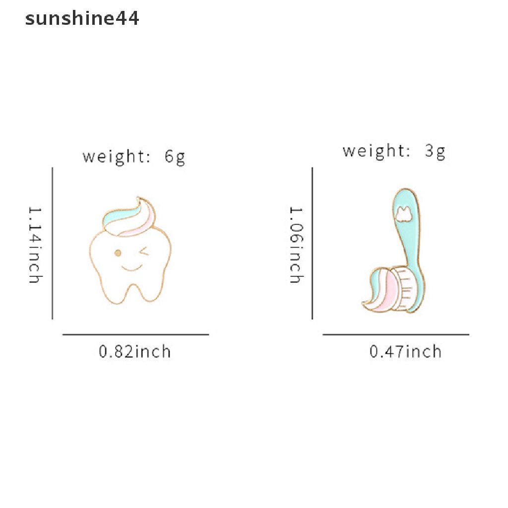 Sunshine Bros Pin Enamel Bentuk Gigi &amp; Sikat Gigi Senyum