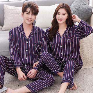 Setelan Piyama Lengan Panjang  Celana  Motif Garis  Garis  