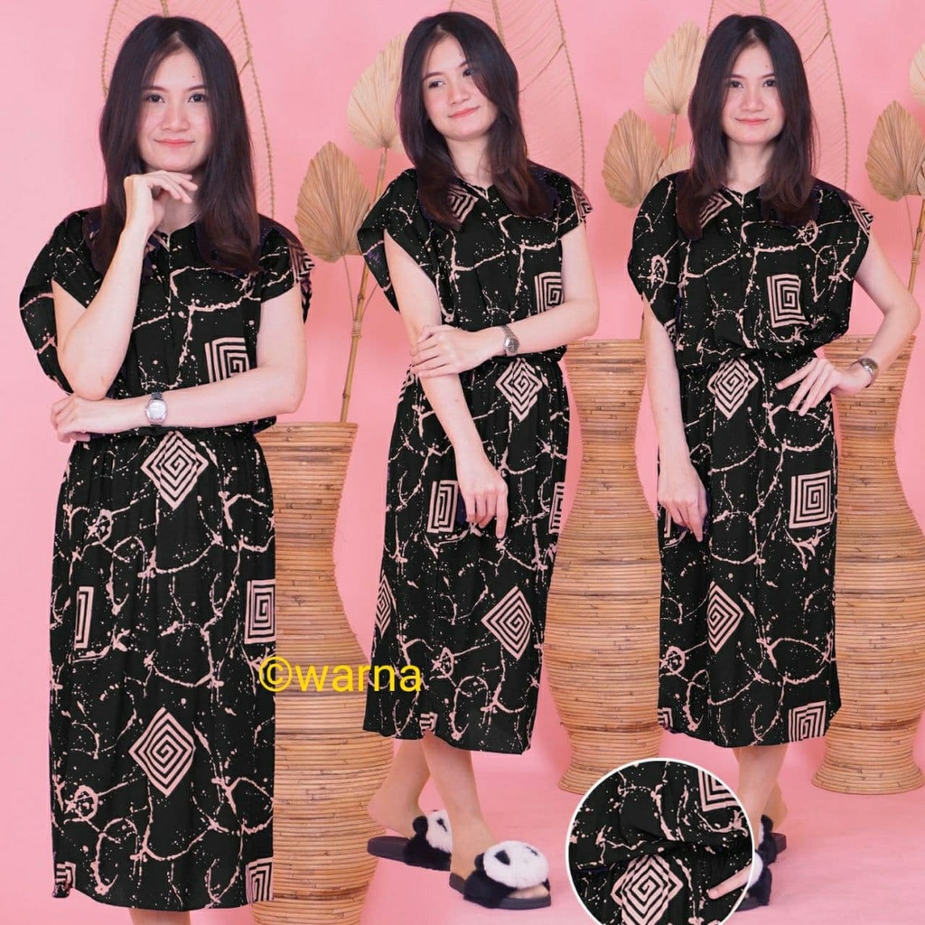 DASTER MANOHARA SANTUNG PAKAIAN BAJU TIDUR MURAH KEKINIAN BATIKWARNA-MHS Box Hitam