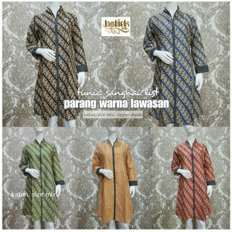 Tunik Sanghai list parang warna lawasan baju batik wanita modern kasual elegan