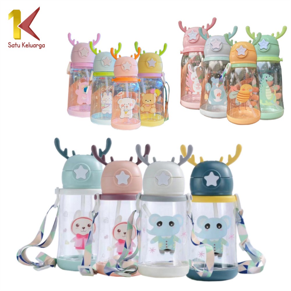 Satu Keluarga Botol Minum Anak BPA FREE Food Grade C302 Botol Air Minum Anak Sedotan 610ml Model Tan