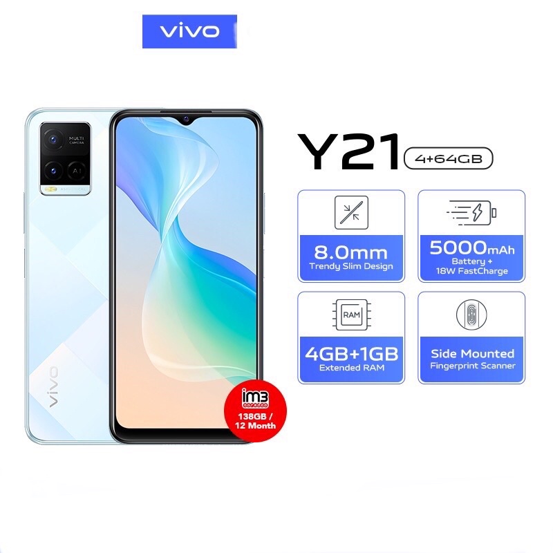 Vivo Y21 [4GB+64GB] MediaTek Helio P35 - 13MP Dual Camera - 6.51&quot; IPS LCD - 5000mAh Garansi Resmi Vivo 1 Tahun