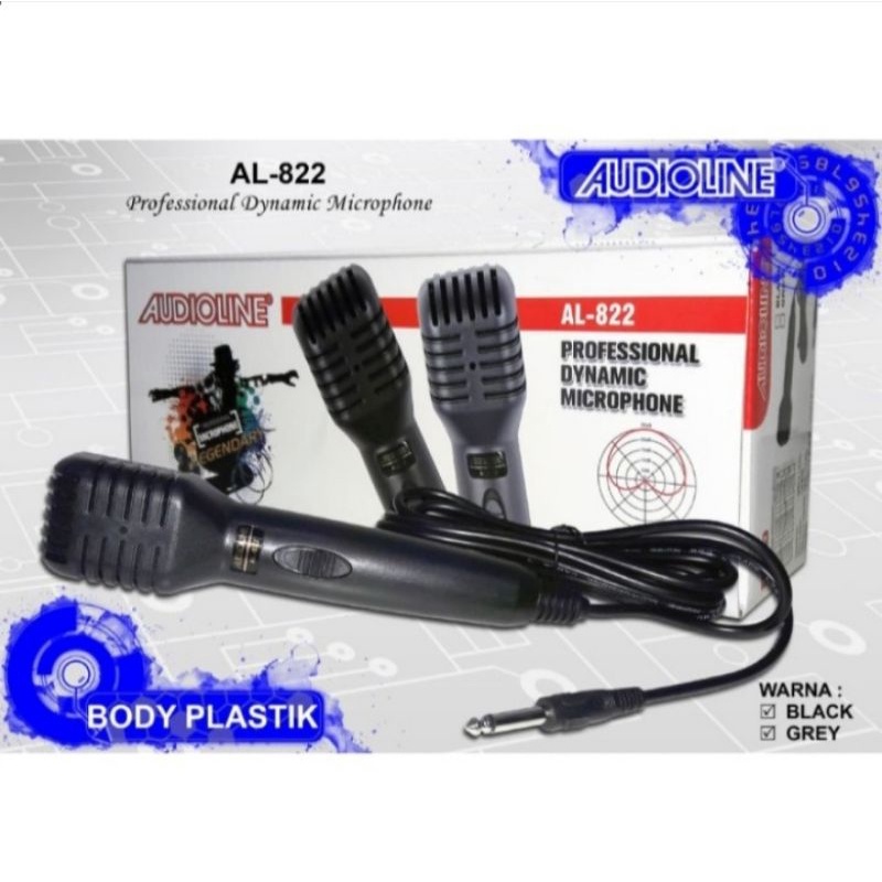 NEW AUDIOLINE AL 822 MIC HANDHEL KABEL MICROPHONE DYNAMIC -HITAM