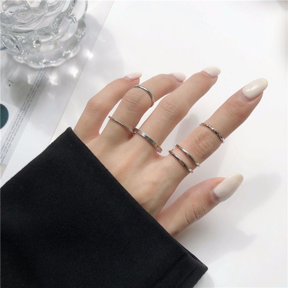 MXBEAUTY 5pcs/set Twist Ring Set Simple Round Knuckle Finger Rings Metallic Korean Female Alloy Adjustable Temperament Tail ring/Multicolor