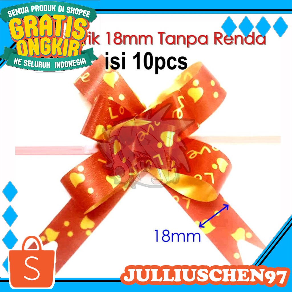 

JJ CHEN Pita Tarik Natal 10pcs RENDA / TANPA Renda Serut Besar Hiasan Parcel Kado Souvenir Pull Ribbon