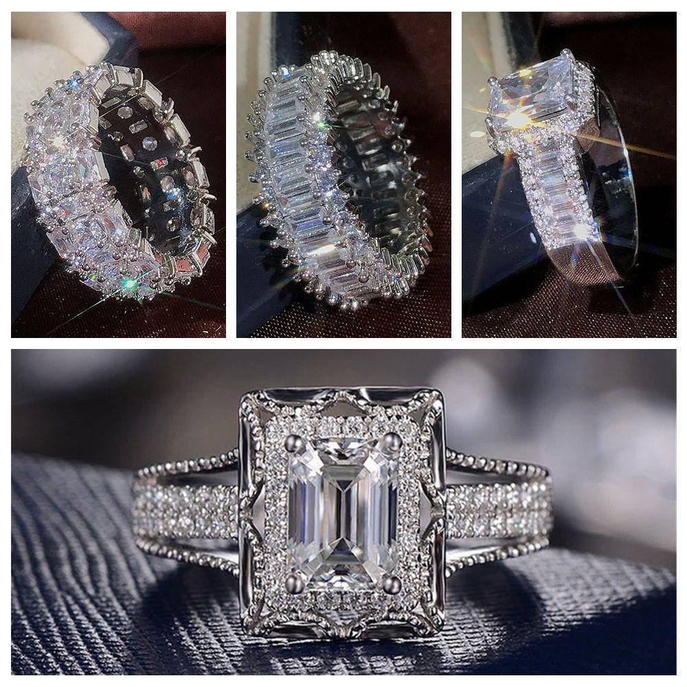 Lily White Sapphire Rings Perhiasan Bling Tunangan Pernikahan Mewah Kristal Putri