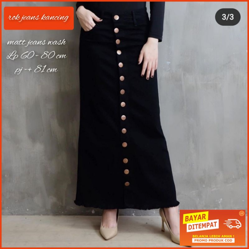 rok panjang jeans kancing / rok button skirt