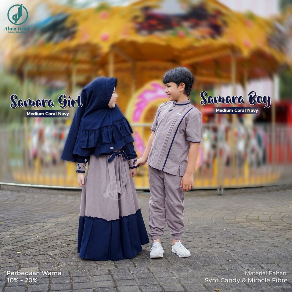 SARIMBIT SAMARA MEDIUM CORAL NAVY BY ALWA HIJAB - SARIMBIT KELUARGA DRESS BAJU BAYI BUSANA MUSLIM AN
