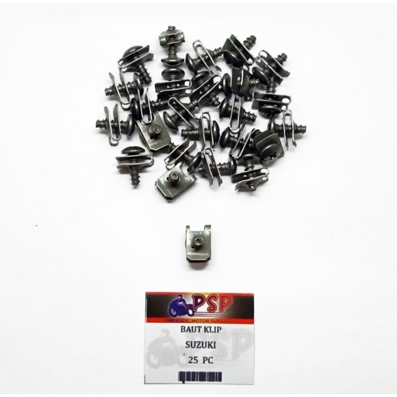 Baut Klip SUZUKI (Harga Per Pak isi 25)Baud + Klem Jepit Totok / Cover Body Sekrup Drat Kasar SUZUKI