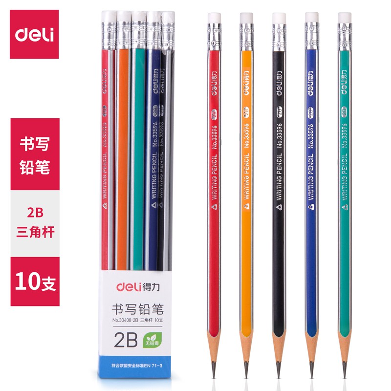

Deli Graphite Pencil / Pensil Kayu 2B 10pcs/Pack dengan Penghapus 33408