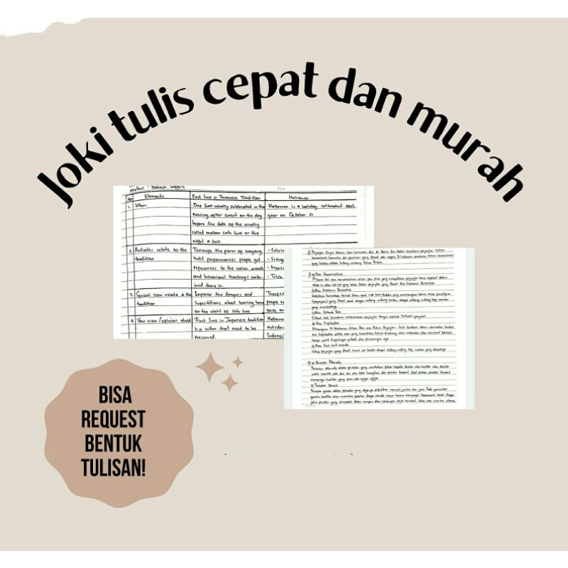 

Joki tulis cepat dan murah (BISA REQUEST BENTUK TULISAN)