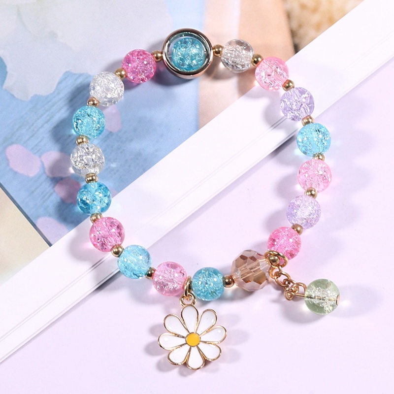 Gelang Manik-Manik Kristal Desain Bunga Aster Rumbai Gaya Korea Untuk Wanita