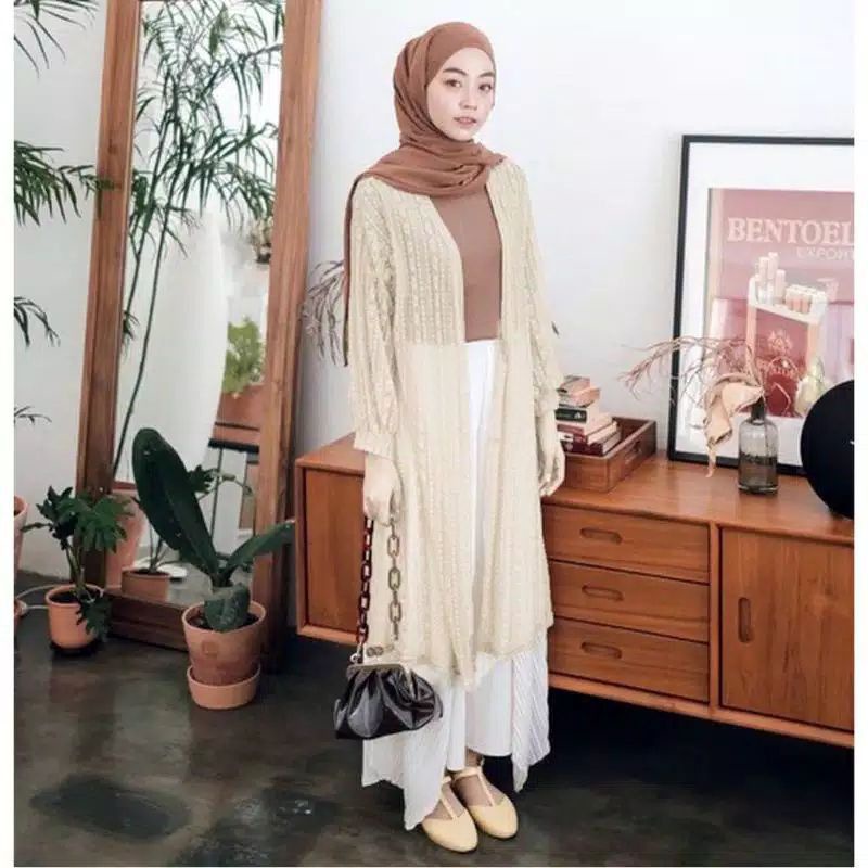 Cardigan Brokat Lengan Balon/Kardigan Burkat/Kardi Brukat/Outer Long Cardi-5
