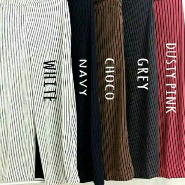 Termurah!!! Kulot panjang crepe Jersey motif garis garis salur-2