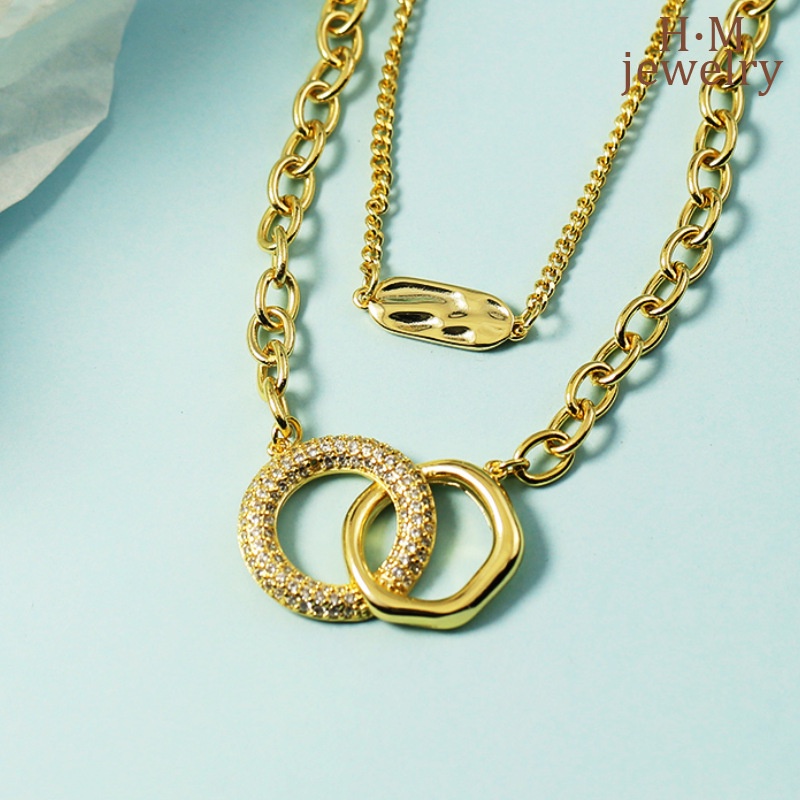 Kalung Rantai Dua Lapis Dengan Liontin Cincin Ganda Untuk Wanita