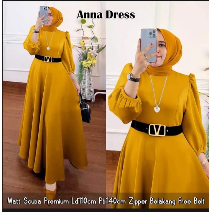 Terbaru Anna Dress Scuba Premuim//Free Belt