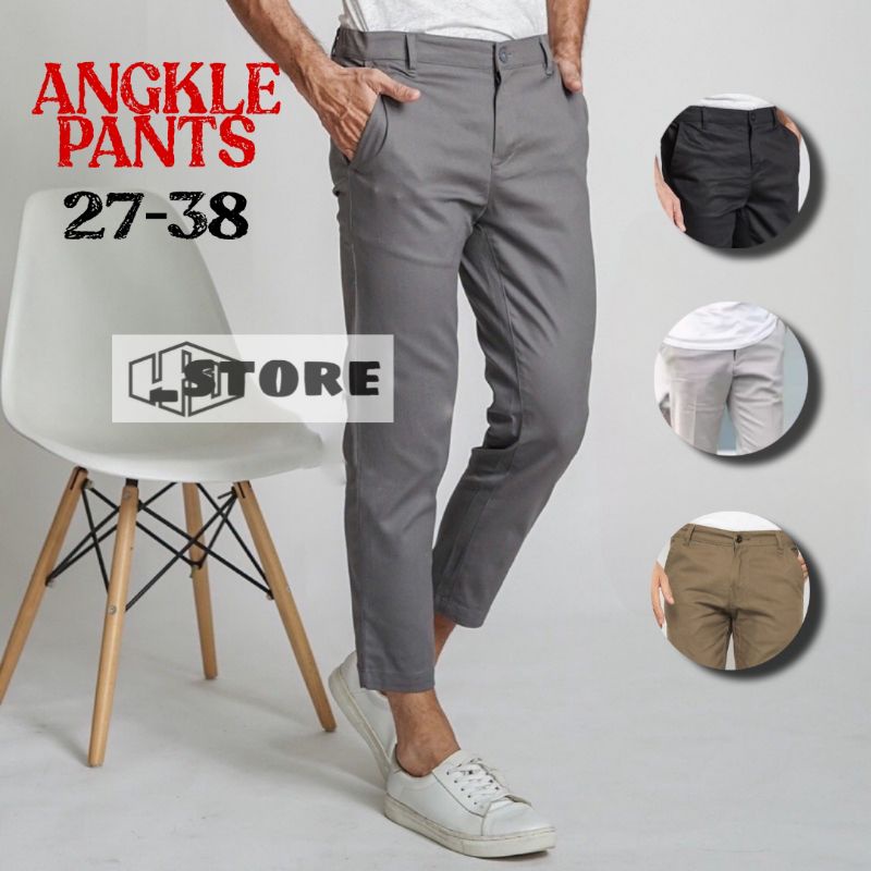 (TERLARIS) CELANA CHINO ANGKLE PANTS PANJANG PRIA SLIMFIT 27-38 KERJA HARIAN SANTAI CASUAL FORMAL HITAM ABU CREAM MOCCA