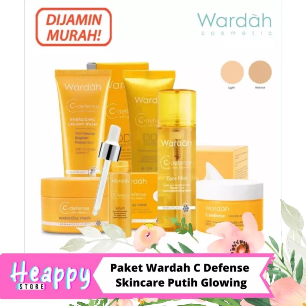 Paket Wardah C Defense Skincare Putih Glowing Cerah Lengkap 6 in 1 (3 pcs/ 5 pcs/ 6 pcs)  Creamy Was