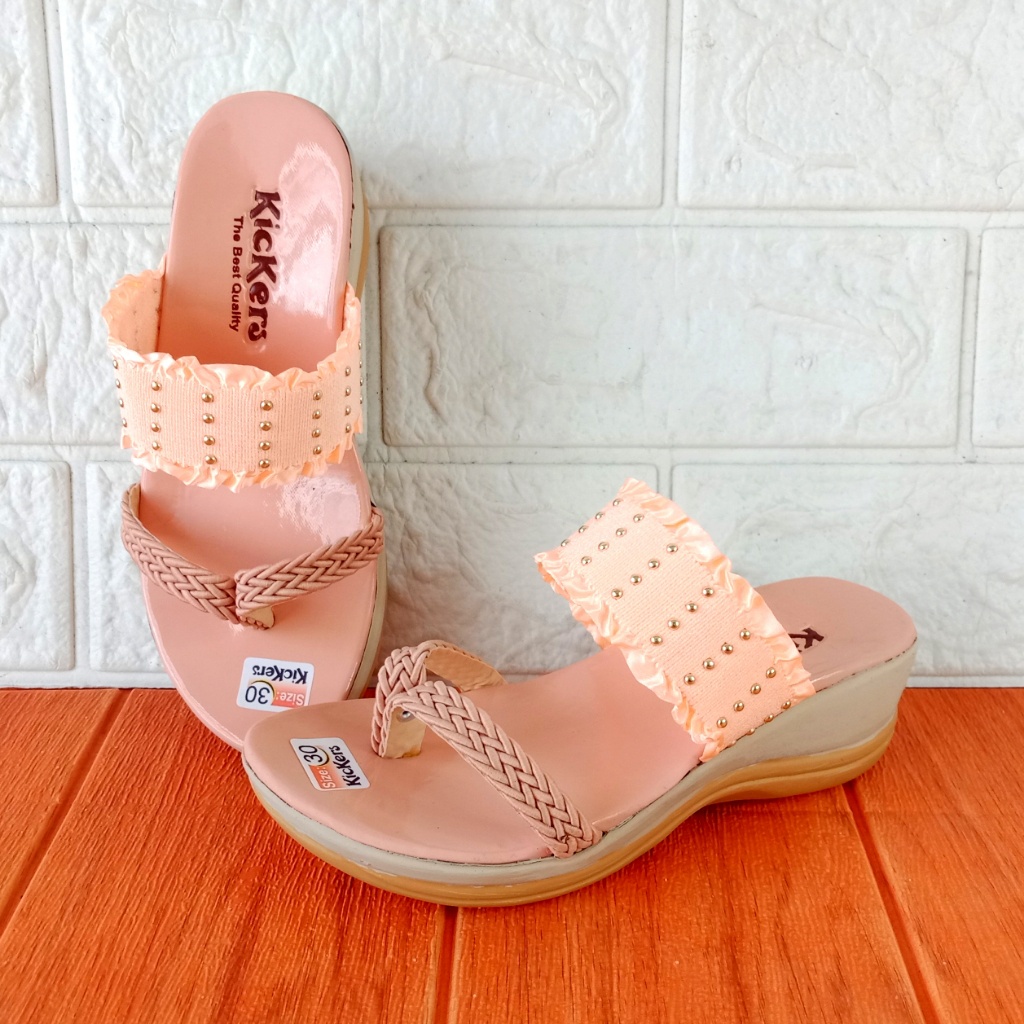 Kickers RF Renda 01 Sandal Anak Perempuan Jepit Wedges Hak 5cm Size 26-35