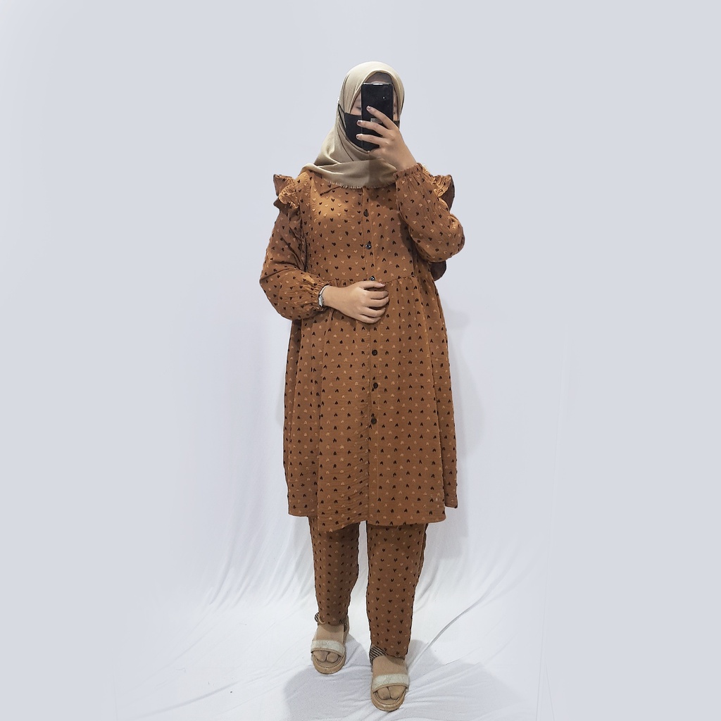 ZLH Rufi Set - Setelan Atasan Kancing dan Bawahan Rufi Setcel Crinkle Uragiri Airflow Double Tone Bu