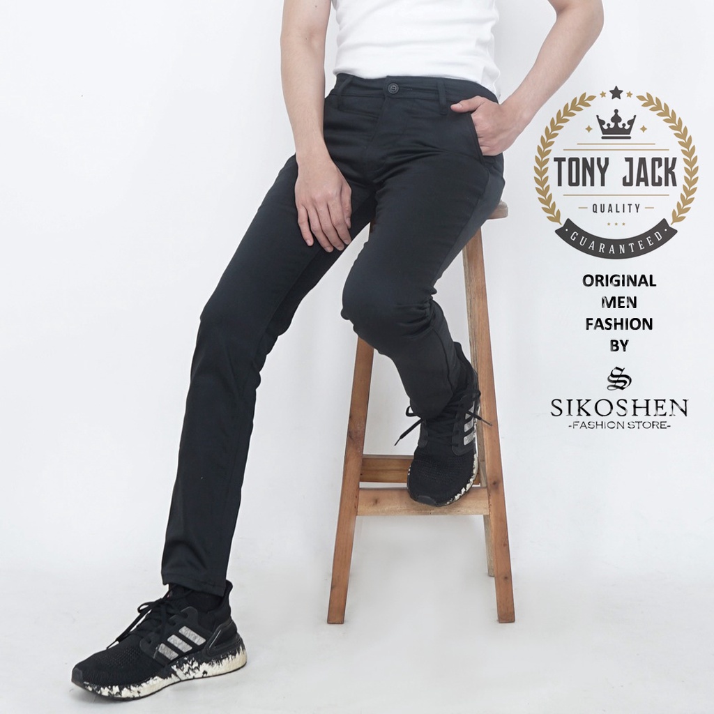 Celana Chino Pria Hitam Original Tony Jack Celana Panjang Pria Slimfit Celana Panjang Cowok Terbaru