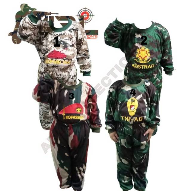 Kaos anak loreng army/baju setelan anak loreng/trening anak atas bawah laki-laki/perempuan