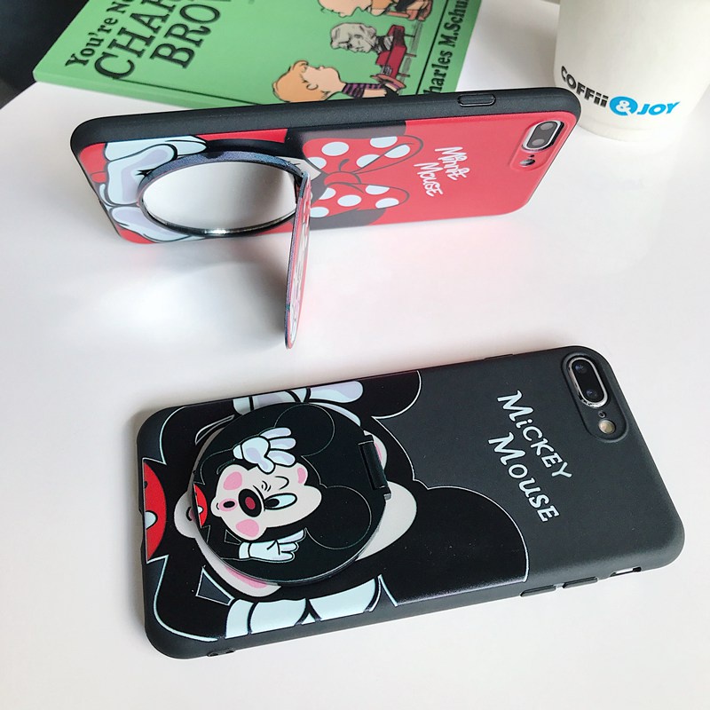 Makeup Mirror Case OPPO A57 A77S A17 A96 A76 A36 A17K VIVO Y21S Y21A Y21E Y21T Y21G Y22S Y35 Y16 Y16 Y02S Redmi 9A 9C 10 Note 9 10 11 Pro Note 10S 11S Hitam Mickey Miinie Casing hp OPPO