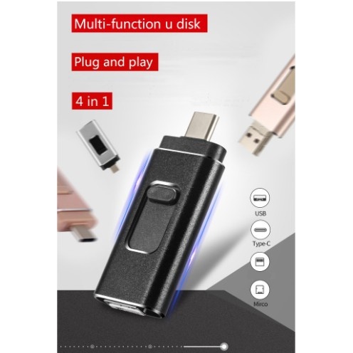 4 in 1 OTG USB Flash drive Memori 64gb 128gb 256gb Untuk iP Android Tipe C