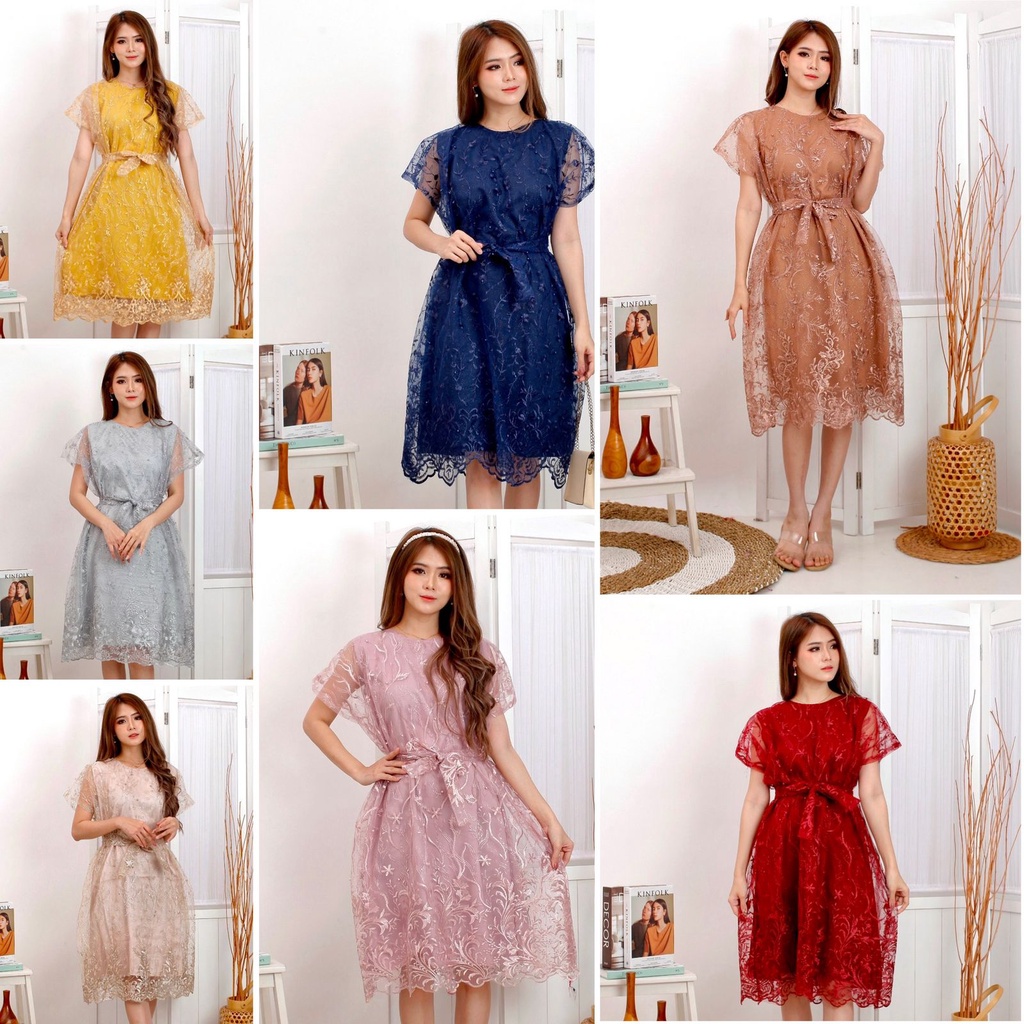 Dress Jovita Brukat Bordir Tullle Glitter Mutiara Brokat Tille Brokat Tile Dres Mewah Termurah