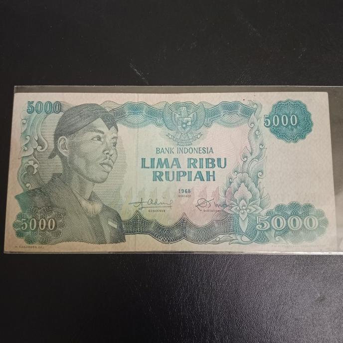 monggo] uang kuno soedirman 5000 rupiah tahun 1968 axf