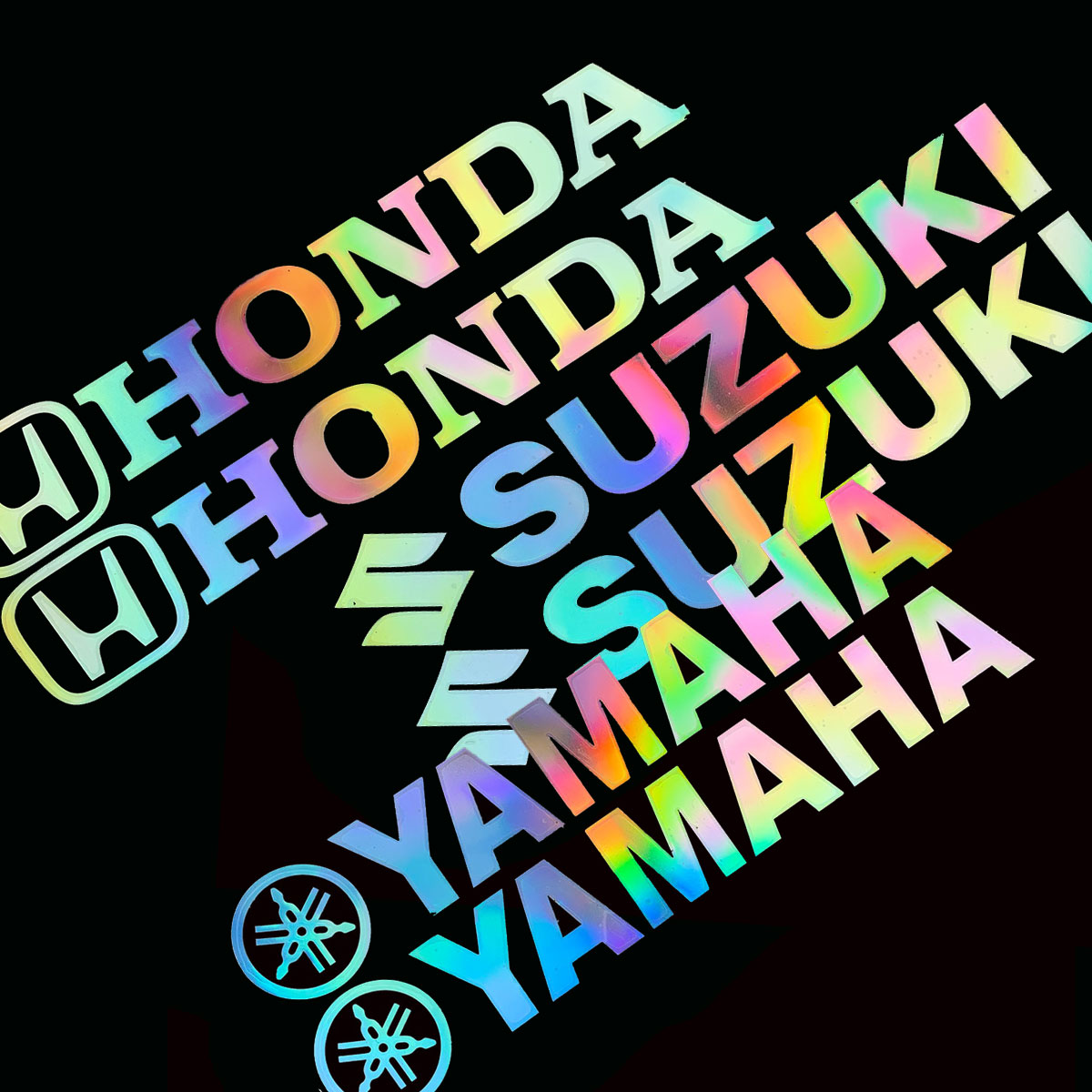 Pair Laser Rainbow Stickers for YAMAHA HONDA SUZUKI Logo