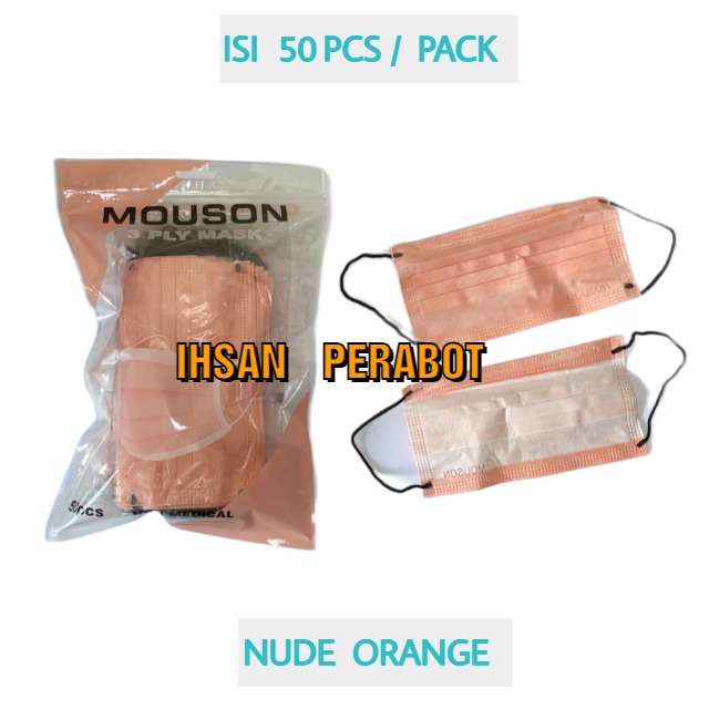 (isi 50pcs) Masker Dewasa 3Ply MOUSON Earloop Embos Face Mask 3 Ply MOUSON Emboss Original