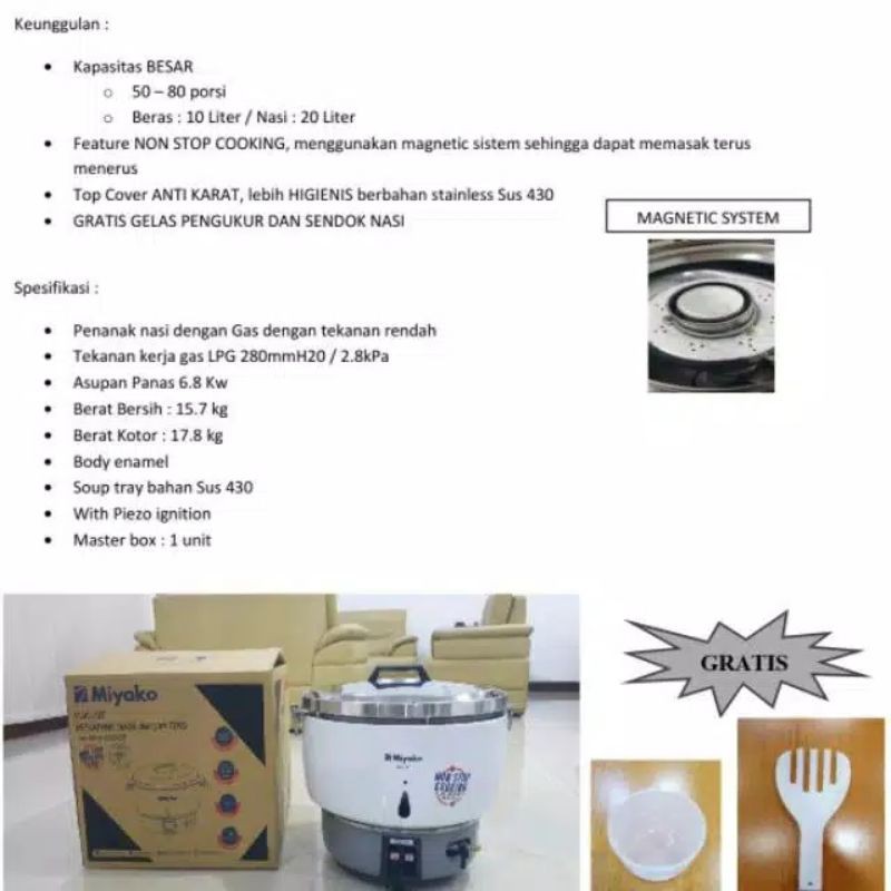 Miyako MGC-10T Rice Cooker Gas 10 Liter - Penanak Nasi Gas 10L