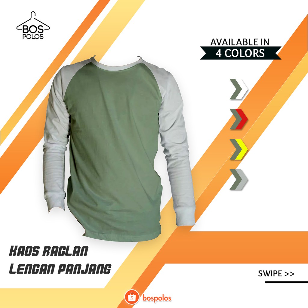 Kaos Polos Raglan Panjang Dewasa Varian Hijau Army - Size S,M,L