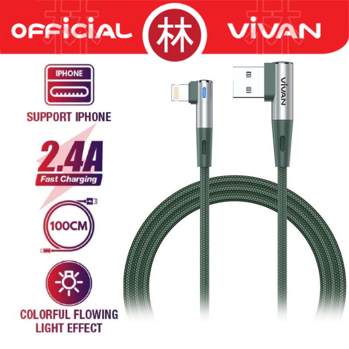 Vivan BWL100S Data Cable Lightning Elbow Gaming Quick Charge 2.4A