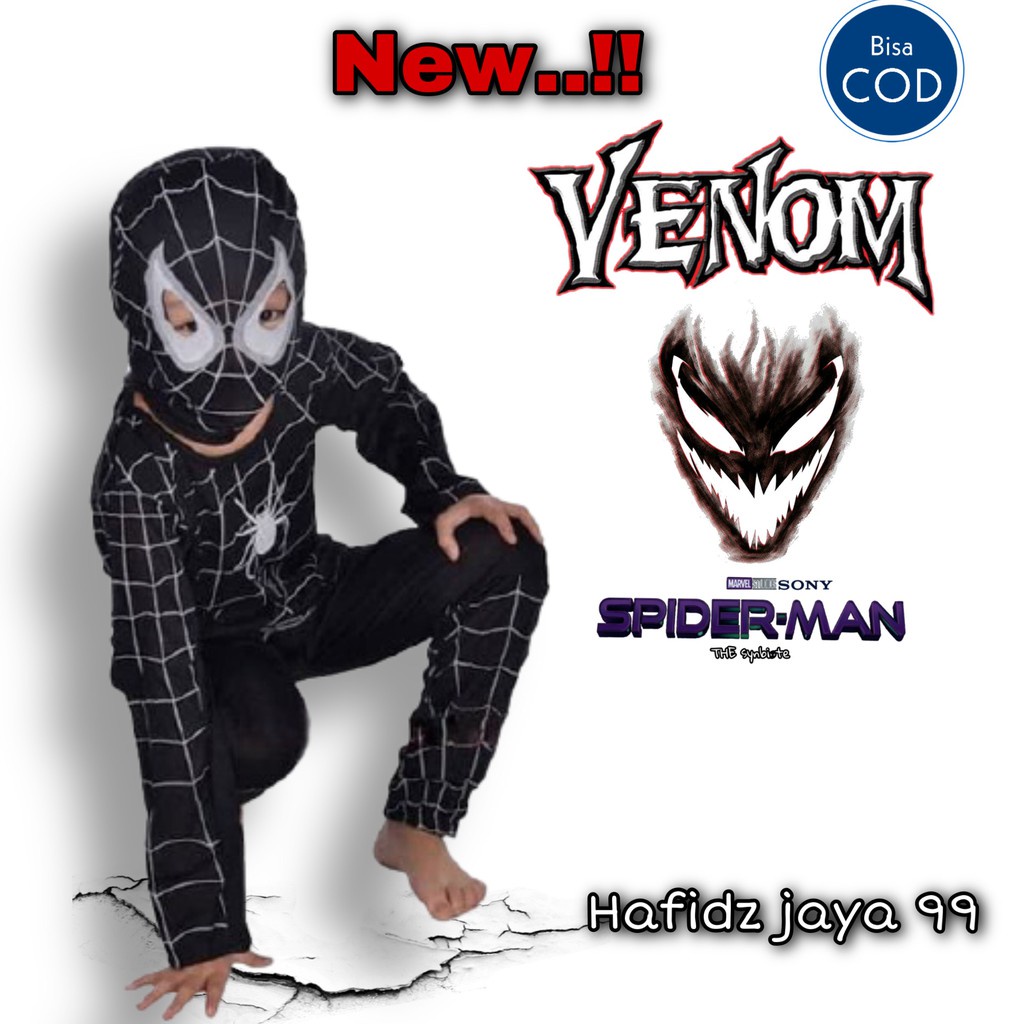 Baju Kostum Venom Anak Laki Laki Baju Spiderman Hitam Anak Laki Laki Umur 1 - 11 Tahun KE7