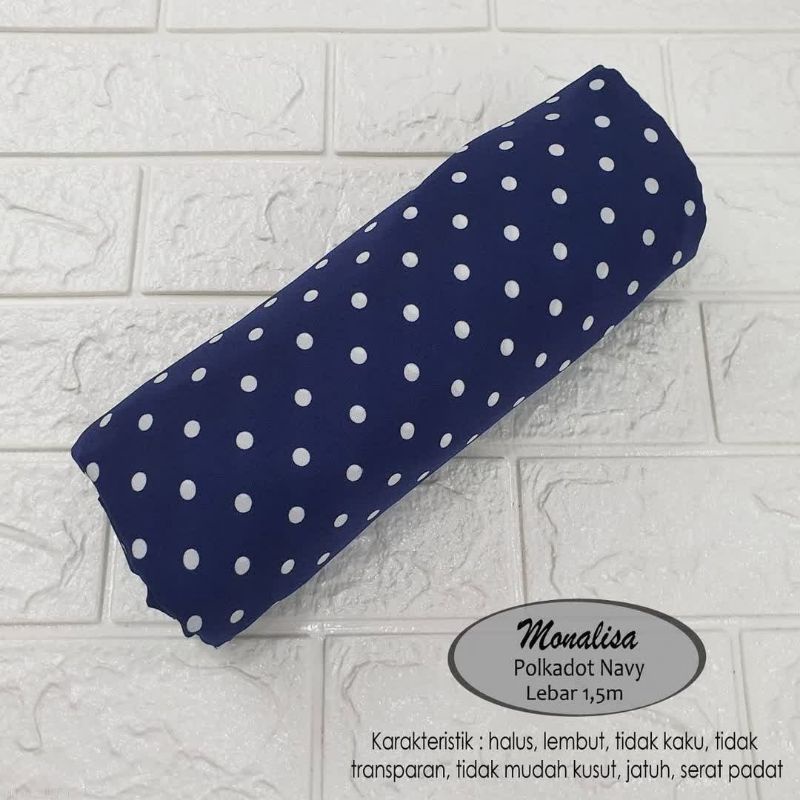 Kain Monalisa Motif Polkadot Navy harga setengah meter