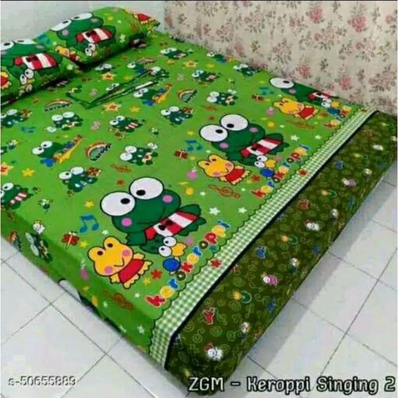 Sprey sprei sepray tidur satu set ukuran 180X200 motif karakter hello kitty doraemon keroppi /Seprai satu set 2 sarung bantal + sarung guling no 1 bahan halus