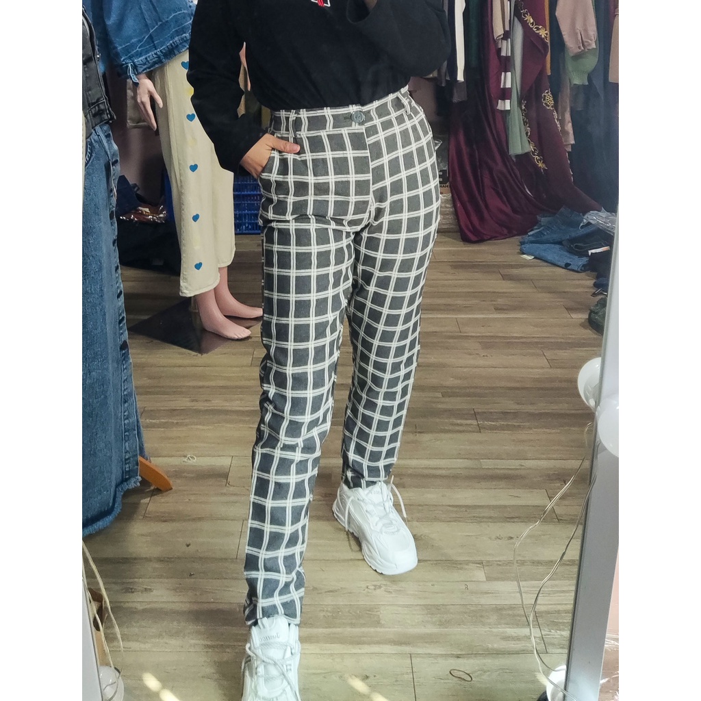 Cieko Flannel Pants Celana Panjang Wanita / Celana Bahan Motif Kotak Cieko