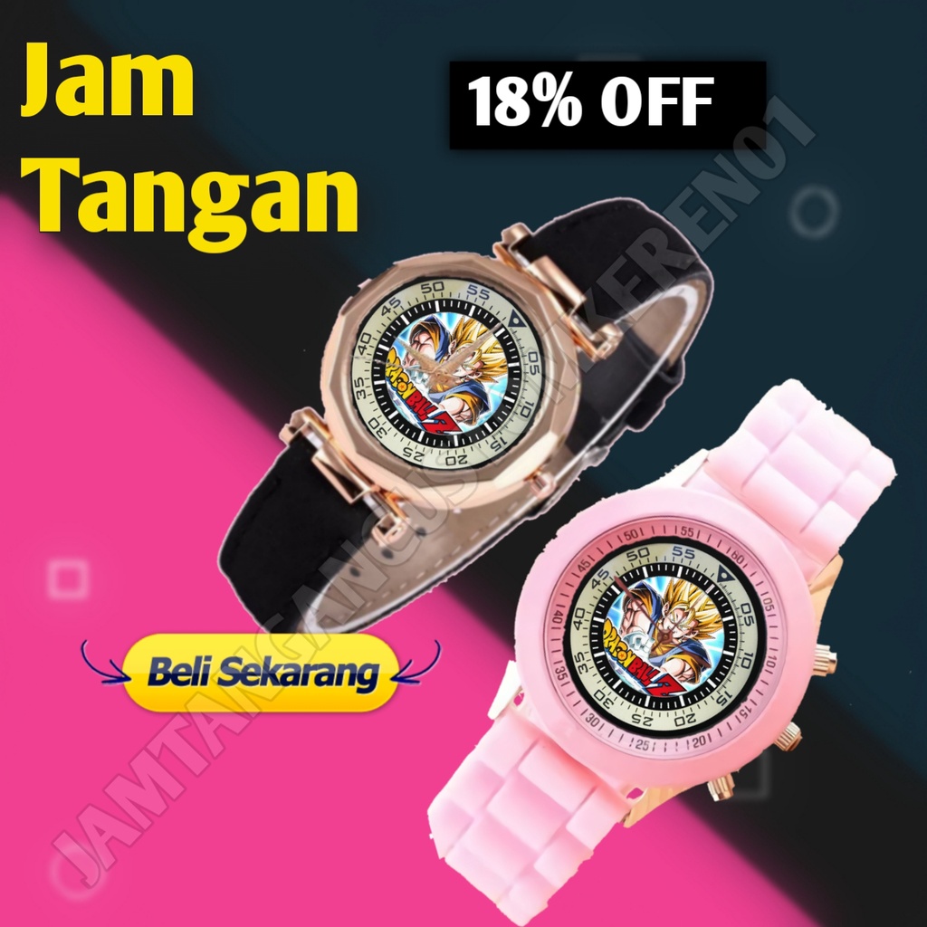 Jam Tangan Wanita DRAGON BALL Z Custom Keren Terbaru 02 Cewek Warna Hitam Pink Kulit Karet Unik  Vir
