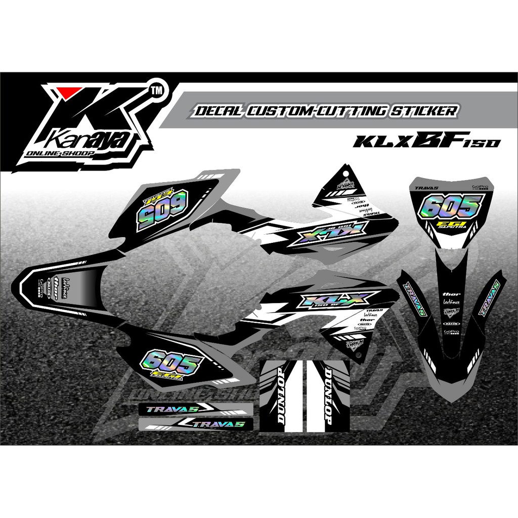 Decal klx bf 150 warna abu hitam putih dengan combinasi hologram