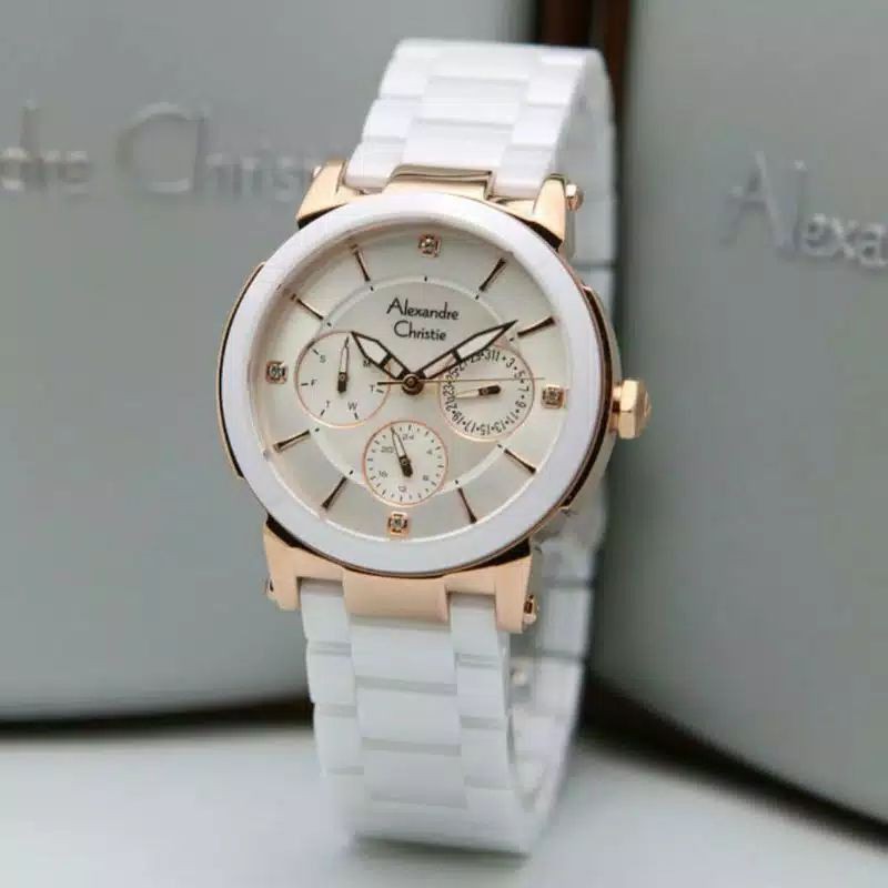 Alexandre Christie AC2880-Keramik Putih- Original Garansi Resmi 1 tahun-Jam Tangan Wanita